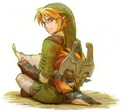 Rule 34 | 1boy, 1girl, back-to-back, blonde hair, gloves, link, lowres, midna, nintendo, pointy ears, ponky, sleeping, the legend of zelda, the legend of zelda: twilight princess