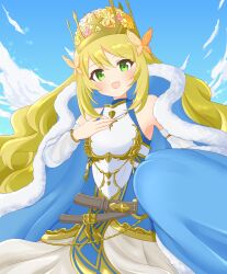 Rule 34 | 1girl, absurdres, bare shoulders, butterfly hair ornament, cape, celine (fire emblem), commission, crown, fire emblem, fire emblem engage, fur-trimmed cape, fur trim, green eyes, hair ornament, highres, ikonaska, long hair, nintendo, open mouth, princess, skeb commission, solo, upper body, very long hair