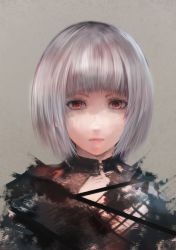 Rule 34 | 1girl, closed mouth, commentary request, eyelashes, grey hair, highres, original, red eyes, short hair, solo, upper body, yamamoto no ari