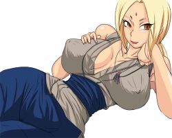Rule 34 | 1girl, blonde hair, breasts, brown eyes, female focus, gul-fuh, naruto, naruto (series), simple background, solo, tsunade (naruto), white background
