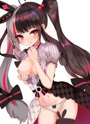 Rule 34 | 1girl, ahoge, animal ear legwear, black hair, black thighhighs, bow, bow panties, breasts, closed mouth, commentary request, dress, grey dress, grey hair, hair bobbles, hair ornament, highres, long hair, looking at viewer, marisayaka, medium breasts, multicolored hair, navel, nijisanji, nipples, one (brs), panties, puffy short sleeves, puffy sleeves, rabbit ear legwear, red hair, short sleeves, simple background, single thighhigh, smile, solo, split-color hair, streaked hair, thighhighs, twintails, two-tone hair, underwear, very long hair, virtual youtuber, white background, white panties, yorumi rena, yorumi rena (1st costume)