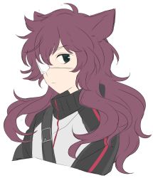 Rule 34 | 1boy, ahoge, animal ears, belt, black eyes, cat ears, closed mouth, commentary request, cropped torso, eyepatch, highres, long sleeves, looking at viewer, loveless, male focus, medical eyepatch, one eye covered, purple hair, raglan sleeves, sagan natsuo, sekina, simple background, sketch, solo, white background