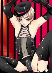 Rule 34 | 1boy, anal, armpits, arms up, axis powers hetalia, bdsm, blush, bondage, bound, collar, cum, ear piercing, earrings, gloves, hat, jewelry, male focus, male penetrated, naughty face, navel piercing, necklace, piercing, samu., sex toy, smile, smirk, solo, spikes, spread legs, thighhighs, trap, united kingdom (hetalia), vibrator, vibrator under clothes, yaoi