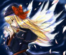 Rule 34 | 1girl, blonde hair, expressionless, female focus, hat, lily black, lily white, long hair, looking down, oekaki, open hands, petals, profile, sho (runatic moon), solo, touhou, wings