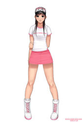 Rule 34 | 1girl, baseball cap, black eyes, black hair, boots, full body, hat, legs, lips, long hair, original, pencil skirt, pinup (style), ryu (ryu&#039;s form site), shoes, simple background, skirt, solo