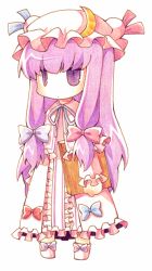 Rule 34 | 1girl, bad id, bad pixiv id, book, bow, chibi, colored pencil, colored pencil (medium), crescent, female focus, hat, kiri futoshi, long hair, patchouli knowledge, pencil, pink bow, purple eyes, purple hair, solo, touhou, traditional media