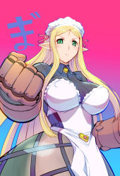 Rule 34 | 10s, 1girl, blonde hair, blush, breasts, freckles, green eyes, large breasts, long hair, maid headdress, pointy ears, queen&#039;s blade, queen&#039;s blade lost worlds, queen&#039;s blade rebellion, solo, ueyama michirou, vante, very long hair
