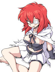 Rule 34 | 1girl, blush, breasts, character request, eyepatch, feet, oyatsu (mk2), red eyes, red hair, toes