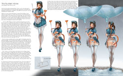 Rule 34 | 1girl, absurdres, afterimage, apron, arm behind back, bdsm, black hair, blue footwear, bow, bow panties, breasts, breasts out, brown hair, closed eyes, clothes lift, clothing cutout, disembodied limb, dress, dress lift, english text, engrish text, fingerless gloves, full body, gloves, hard-translated, heart, heart-shaped pupils, high heels, high ponytail, highres, lamb (artist), large breasts, legs together, lifted by self, looking at viewer, looking back, maid, maid apron, maid headdress, male hand, motion blur, multiple views, no bra, one eye closed, outdoors, panties, ponytail, puddle, puffy short sleeves, puffy sleeves, rain, ranguage, red eyes, shoes, short hair, short sleeves, side-tie panties, simple background, standing, symbol-shaped pupils, text focus, thighhighs, third-party edit, translated, typo, umbrella, underboob, underboob cutout, underbust, undercleavage, undercleavage cutout, underwear, wavy mouth, wet, wet clothes, white background, white thighhighs, wooden horse