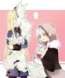 Rule 34 | ..., 2girls, ahoge, animal, animal on face, beret, blonde hair, capelet, clone, commentary request, fate/grand order, fate (series), fou (fate), fur trim, gray (fate), green eyes, hat, highres, hood, hood up, lord el-melloi ii case files, multiple girls, pantyhose, reines el-melloi archisorte, revision, shawl, silver hair, spoken ellipsis, suyohara, sweatdrop, tail, tilted headwear