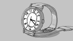 Rule 34 | analog clock, art study, clock, clock hands, grey background, highres, no humans, original, shadow, simple background, tagme, tsukumizu yuu, unworn armband, watch, wristwatch
