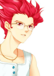 Rule 34 | 1990s (style), 1boy, bad id, bad pixiv id, bespectacled, bishoujo senshi sailor moon, bishoujo senshi sailor moon supers, gedoooo, glasses, hawk eye (sailor moon), jewelry, male focus, necklace, portrait, red eyes, red hair, retro artstyle, simple background, solo, white background