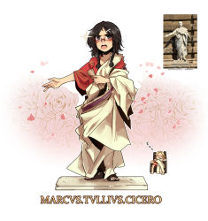 Rule 34 | 2girls, ancient greek clothes, black eyes, black hair, blonde hair, braid, chair, chiton, cloak, collarbone, dongsa wonhyong, drooling, fine art parody, floral background, gender request, genderswap, glasses, greco-roman clothes, hair ornament, hairclip, holding, holding scroll, latin text, long sleeves, marble (stone), marble sculpture, marcus tullius cicero, multiple girls, open mouth, original, outstretched arm, parody, petals, photo-referenced, photo inset, real life, reference inset, reference photo, roman clothes, rose background, rose petals, sandals, scroll, sitting, sleeping, standing, statue, tunic, white cloak, zzz
