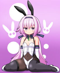 Rule 34 | .live, 1girl, animal ears, annoyed, blush, breasts, carro pino, closed mouth, collarbone, detached sleeves, fake animal ears, hair between eyes, hair ornament, headband, highres, leotard, looking at viewer, low twintails, playboy bunny, purple eyes, purple hair, shizukanahoshi, small breasts, solo, twintails, virtual youtuber