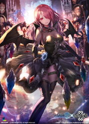 Rule 34 | 10s, 1girl, bad id, bad pixiv id, bat wings, chain chronicle, hair over one eye, holding, jname, kristell, long hair, looking at viewer, mabinogi, pink eyes, pink hair, solo, stone, succubus (mabinogi), sword, weapon, wings