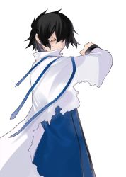 Rule 34 | 1boy, black hair, caladrius, cape, kei percival, male focus, official art, ribbon, simple background, solo, torn cape, torn clothes, white cape, yasuda suzuhito, yellow eyes