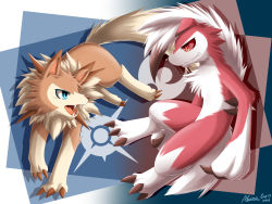 Rule 34 | 10s, akino kamihara, animal ears, artist name, blue eyes, creatures (company), game freak, gen 7 pokemon, highres, lugarugan, lycanroc, lycanroc (midday), lycanroc (midnight), nintendo, no humans, open mouth, pokemon, pokemon (creature), pokemon sm, red eyes, tail, teeth, tongue, wolf ears, wolf tail