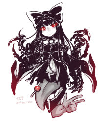 Rule 34 | 10s, 1girl, abyssal ship, black bow, black hair, bow, candy, chain, chibi, choker, food, glowing, glowing eyes, gothic lolita, hair bow, kantai collection, ko-on (ningen zoo), lolita fashion, lollipop, long hair, navel, red eyes, seaplane tender princess, simple background, solo, spikes, tongue, twitter username