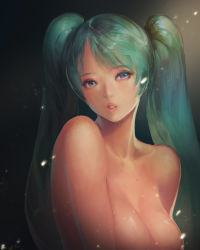 Rule 34 | 1girl, aqua eyes, aqua hair, artist name, blue eyes, blue hair, breasts, collarbone, female focus, gradient hair, highres, instant ip, large breasts, league of legends, lips, long hair, looking at viewer, matching hair/eyes, multicolored hair, open mouth, parted lips, signature, solo, sona (league of legends), topless frame, twintails, upper body