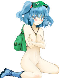 Rule 34 | 1girl, breasts squeezed together, breasts, female focus, hair bobbles, hair ornament, kawashiro nitori, medium breasts, nude, solo, takaharu, touhou, two side up