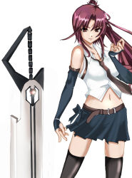 Rule 34 | necktie, original, ponytail, red eyes, red hair, riochan, solo, sword, thighhighs, weapon