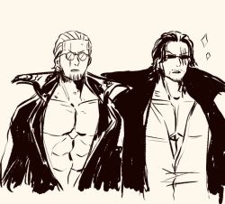 Rule 34 | 2boys, age difference, monochrome, multiple boys, one piece, shanks (one piece), silvers rayleigh, tagme
