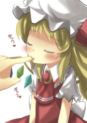 Rule 34 | 1girl, biting, blonde hair, blood, blush, finger in another&#039;s mouth, flandre scarlet, gaoo (frpjx283), hat, highres, poorly drawn, short hair, touhou, wings