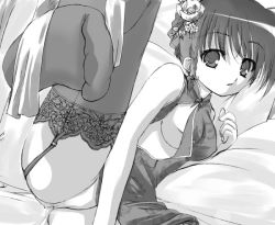 Rule 34 | 1girl, breasts, china dress, chinese clothes, dress, greyscale, medium breasts, monochrome, panties, sideboob, solo, thighhighs, underwear