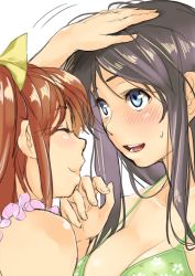 2girls aragaki_ayase azuma_ren black_hair blush brown_hair closed_eyes hand_on_another&#039;s_head kurusu_kanako multiple_girls open_mouth ore_no_imouto_ga_konna_ni_kawaii_wake_ga_nai smile swimsuit upper_body