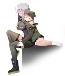 Rule 34 | 2girls, bad id, bad pixiv id, bare shoulders, blush, boots, grabbing another&#039;s breast, breasts, g11 (girls&#039; frontline), girls&#039; frontline, gloves, grabbing, grey legwear, hair ornament, holding hands, hat, highres, hk416 (girls&#039; frontline), ihobus, jacket, large breasts, long hair, multiple girls, nose bubble, off shoulder, simple background, sitting, skirt, sleeping, smile, socks, thighhighs, trembling, white gloves, white legwear