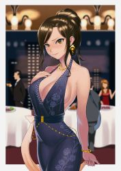 Rule 34 | 10s, 2boys, 2girls, absurdres, bangle, black hair, blurry, blush, bracelet, breasts, brown eyes, chandelier, cleavage, crescent, crescent earrings, depth of field, dress, earrings, faceless, faceless female, faceless male, formal, hand on own chest, high ponytail, highres, idolmaster, idolmaster cinderella girls, jewelry, large breasts, long hair, mukai takumi, multiple boys, multiple girls, necklace, shigatsugata, sideboob, solo focus