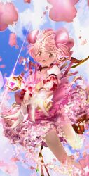 Rule 34 | 1girl, absurdres, highres, kaname madoka, looking at viewer, mahou shoujo madoka magica, open mouth, pink eyes, pink hair, puffy short sleeves, puffy sleeves, sengoku chidori, short sleeves, short twintails, solo, twintails