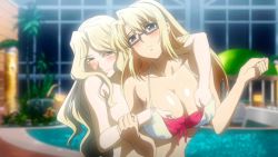 Rule 34 | 2girls, animated, animated gif, blonde hair, blue eyes, blush, grabbing another&#039;s breast, breasts, elizabeth mably, freezing (series), glasses, grabbing, grabbing from behind, groping, hand under clothes, large breasts, long hair, multiple girls, satellizer el bridget, smile, yuri