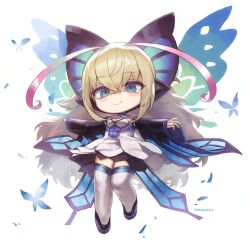 Rule 34 | 1girl, absurdres, antenna hair, azure striker gunvolt, bare shoulders, black sleeves, blonde hair, blue eyes, breasts, bug, butterfly, butterfly hair ornament, butterfly wings, chibi, cleavage, detached sleeves, dress, energy wings, glowing butterfly, hair ornament, hepari, highres, idol, insect, insect wings, long hair, long sleeves, lumen (gunvolt), multicolored hair, pink hair, simple background, smile, solo, strapless, strapless dress, thighhighs, twitter username, two-tone hair, white background, white dress, white thighhighs, wide sleeves, wings