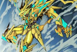 Rule 34 | armor, colored skin, digimon, digimon (creature), magnamon, magnamon x-antibody, magnamon x-antibody gold digizoid mode, red eyes, tail, yellow skin