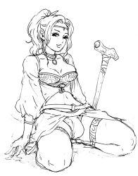 Rule 34 | 1futa, aian, breasts, bulge, fundoshi, futanari, japanese clothes, monochrome, panties, penis, ponytail, sketch, small breasts, solo, staff, tagme, underwear, witch, wizard