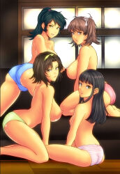 Rule 34 | 4girls, ashiomi masato, highres, looking at viewer, looking back, multiple girls, panties, underwear