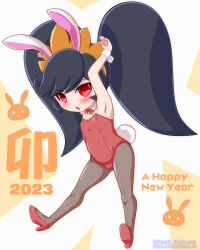 Rule 34 | 1girl, 2023, animal ears, armpits, arms up, ashley (warioware), bare shoulders, black hair, black pantyhose, blush, bow, bowtie, detached collar, fake animal ears, fake tail, fast-r, fishnet pantyhose, fishnets, full body, high heels, legs, legs apart, leotard, long hair, new year, nintendo, pantyhose, playboy bunny, rabbit ears, rabbit pose, rabbit tail, red eyes, red footwear, red leotard, shoes, solo, strapless, strapless leotard, tail, thighs, twintails, warioware, wrist cuffs