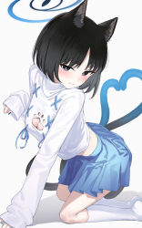 Rule 34 | 1girl, absurdres, animal ears, black hair, blue archive, bright pupils, cat ears, highres, kikyou (blue archive), long sleeves, looking at viewer, pizza (pizzania company), simple background, solo, white pupils