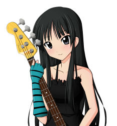 Rule 34 | 00s, 1girl, akiyama mio, bare shoulders, bass guitar, black hair, don&#039;t say &quot;lazy&quot;, dress, fingerless gloves, gloves, grey eyes, guitar, highres, instrument, k-on!, long hair, single glove, solo, su-35 (artist)