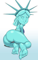 Rule 34 | 1girl, american flag, american flag bikini, ass, bikini, curvy, feet, female focus, flag print, from behind, full body, highres, huge ass, humanization, looking at viewer, looking back, smile, smug, solo, statue, statue of liberty, swimsuit, tansau