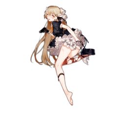 Rule 34 | 1girl, ankle strap, black bow, black dress, black footwear, black gloves, black ribbon, bow, breasts, brown eyes, corset, damaged, defeat, dress, earrings, frilled thighhighs, frills, full body, girls&#039; frontline, gloves, gun, hair ornament, hairclip, handgun, holding, holding gun, holding weapon, horikwawataru, jewelry, leg up, light brown hair, looking at viewer, looking back, maid headdress, official art, open mouth, orange bow, orange ribbon, platform footwear, ppk (girls&#039; frontline), puffy short sleeves, puffy sleeves, revision, ribbon, shoes, short sleeves, single shoe, single thighhigh, small breasts, solo, standing, standing on one leg, sweat, teeth, thighhighs, torn clothes, transparent background, walther, walther ppk, weapon, white bow, white ribbon, x hair ornament