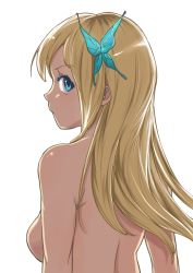 Rule 34 | 10s, 1girl, aqua eyes, artist request, bad id, bad pixiv id, blonde hair, boku wa tomodachi ga sukunai, breasts, butterfly hair ornament, female focus, from behind, hair ornament, highres, kashiwazaki sena, long hair, looking at viewer, looking back, md5 mismatch, mizumori omizu, nude, profile, simple background, solo, third-party edit, topless frame, upper body, white background