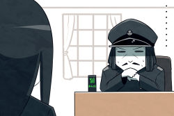 Rule 34 | ..., 10s, 1boy, 1girl, abyssal admiral (kancolle), abyssal ship, admiral (kancolle), admiral suwabe, black hair, comic, k-suwabe, kantai collection, ru-class battleship, sweat, translation request