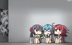 Rule 34 | 6+girls, ^ ^, abyssal ship, ahoge, akebono (kancolle), anchorage oni, armored aircraft carrier princess, asymmetrical hair, bell, blue hair, blue one-piece swimsuit, blue skirt, braid, closed eyes, dated, flower, hair bell, hair between eyes, hair flaps, hair flower, hair ornament, hair over one eye, hairband, hamu koutarou, highres, holding, jingle bell, kantai collection, kawakaze (kancolle), long hair, minazuki (kancolle), multiple girls, one-piece swimsuit, open mouth, pink flower, pleated skirt, purple eyes, purple hair, red eyes, red hair, school swimsuit, short hair, side ponytail, skirt, smile, southern ocean oni, swimsuit, twin braids, white hair, white hairband, yellow eyes