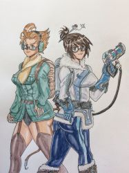 Rule 34 | 2girls, absurdres, ass, backpack, bag, black panties, breast pocket, breasts, cheek-to-cheek, crossover, freeze gun, fur collar, garter straps, glasses, hair slicked back, heads together, highres, huge ass, juuni taisen, large breasts, mei, mei (overwatch), mei ling, monkey, monkey tail, multiple girls, overwatch, overwatch 1, painting (medium), panties, pants, parka, plump, pocket, self-upload, sharyu, snow boots, standing, tail, theultratom, thick thighs, thighhighs, thighs, tight clothes, tight pants, traditional media, underwear, watercolor (medium), yuuki misaki, zhou