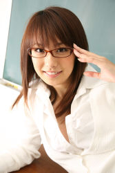 Rule 34 | blouse, cardigan, classroom, glasses, highres, photo (medium), school, shirt, yamamoto azusa
