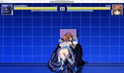 Rule 34 | 1girl, animated, animated gif, ass, brown hair, clothes lift, cum, doggystyle, kuromaru (mugen), looping animation, m.u.g.e.n, pixel art, restrained, sex, sex from behind, skirt, skirt lift, standing, standing sex, tentacle sex, tentacles