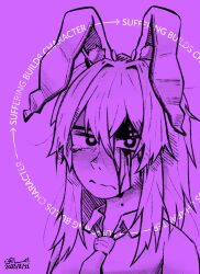 Rule 34 | 1girl, animal ears, blood, blood on face, english text, highres, looking at viewer, necktie, rabbit ears, rabbit girl, reisen udongein inaba, shirt, sma3in, straight hair, tearing up, touhou, white shirt
