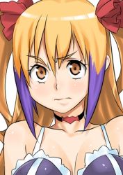 Rule 34 | 00s, 1girl, bad id, bad pixiv id, blonde hair, breasts, choker, cleavage, dragonaut, jacqueline baumgold, lowres, multicolored hair, poporon, purple hair, solo, streaked hair, twintails, two-tone hair, yellow eyes